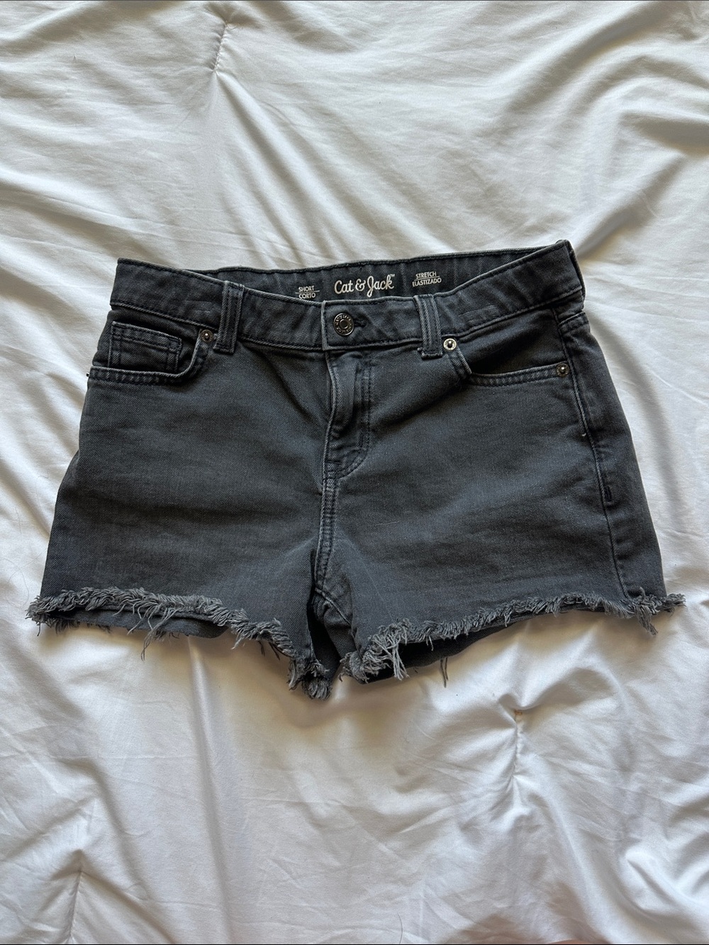 Cat & Jack Black Frayed Hem Jean Shorts Girls XL 14